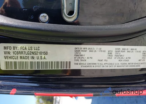 2022 Ram 1500 Classic Slt 4X4 5'7 Box from USA, damaged, VIN 1C6RR7LG2NS210150